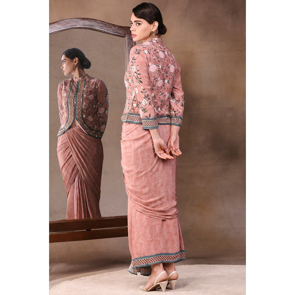 Soup by Sougat Paul Vintage Trails Printed Drape Skirt with Jacket