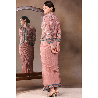 Soup by Sougat Paul Vintage Trails Printed Drape Skirt with Jacket