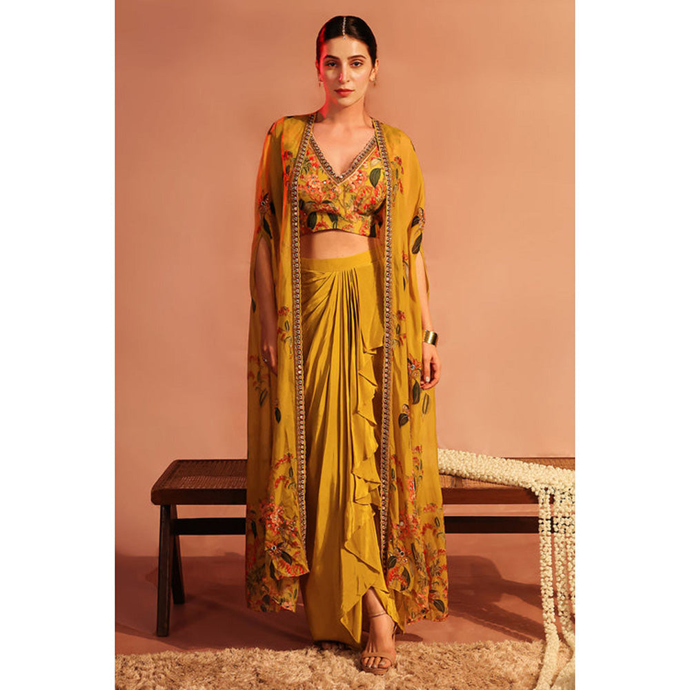 Soup by Sougat Paul Tamaya Embellished Drape Skirt Set with Cape