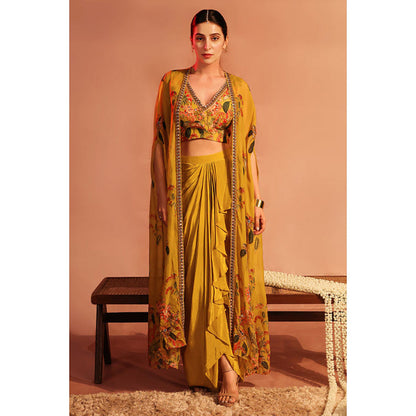 Soup by Sougat Paul Tamaya Embellished Drape Skirt Set with Cape