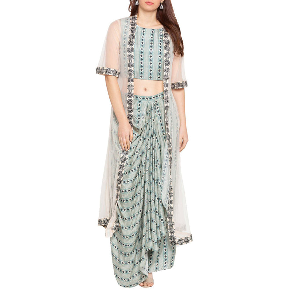 Soup by Sougat Paul Azure Blue Top with Skirt and Cape