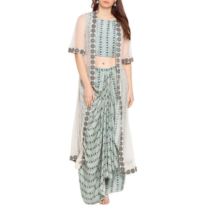 Soup by Sougat Paul Azure Blue Top with Skirt and Cape