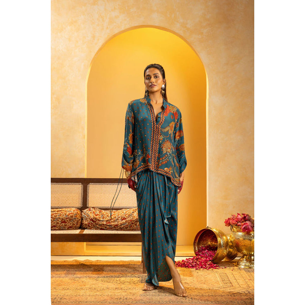 Soup by Sougat Paul Rangtara Blue Shirt with Skirt