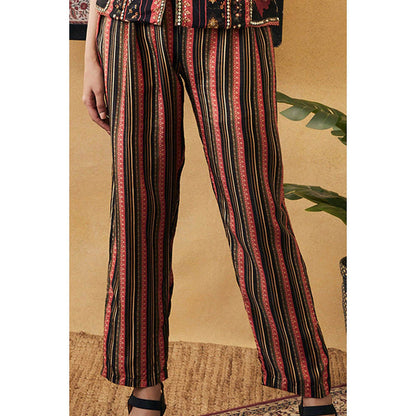 Soup by Sougat Paul Black V-Neck Embroidered Three Fourth Sleeves Top with Pant Co-Ord