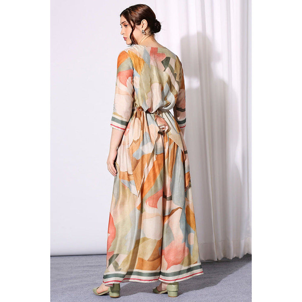 Soup by Sougat Paul Multi-Color Round Neck Printed Three Fourth Sleeves Top with Palazzo
