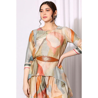 Soup by Sougat Paul Multi-Color Round Neck Printed Three Fourth Sleeves Top with Palazzo