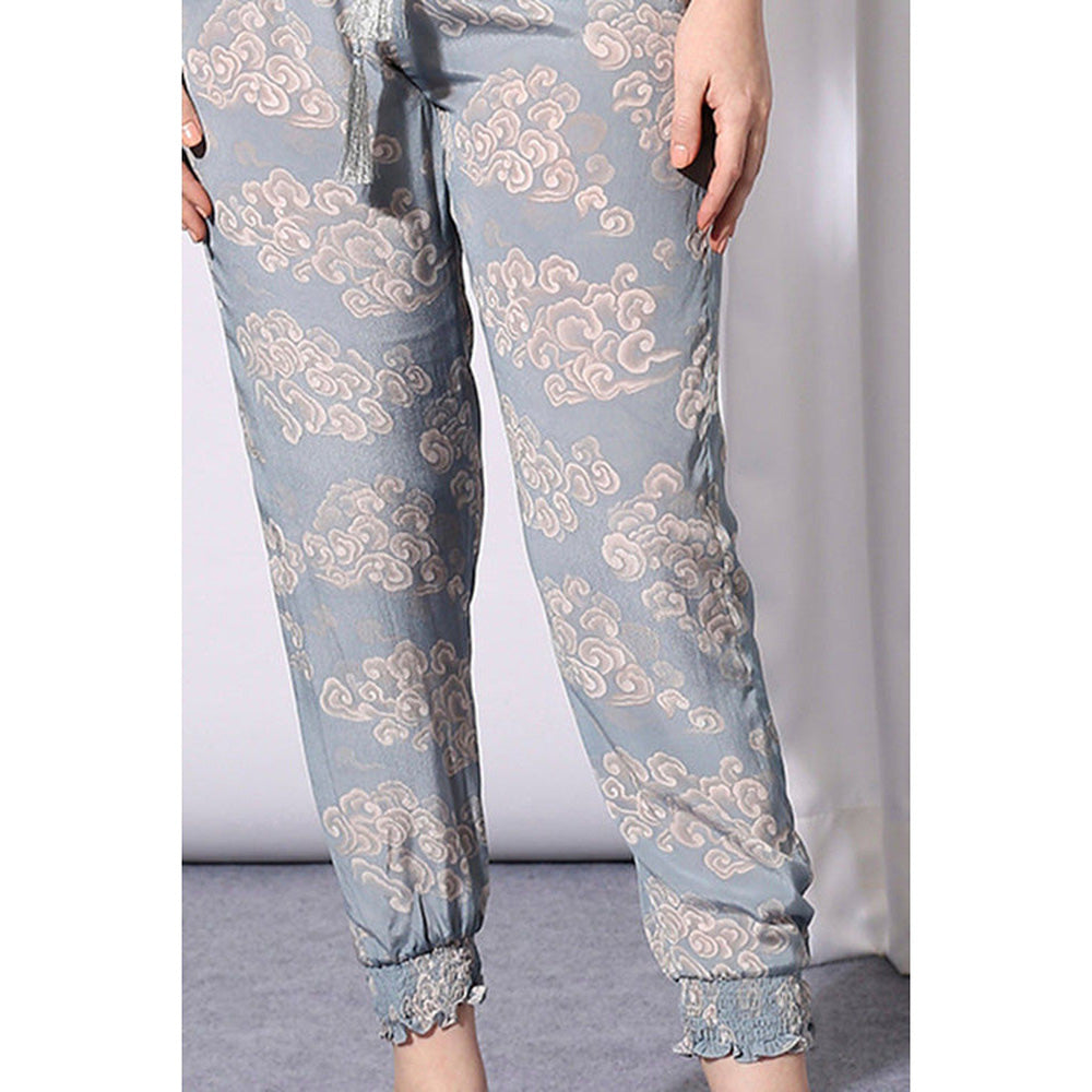 Soup by Sougat Paul Blue V-Neck Printed Three Fourth Sleeves Top with Pant Co-Ord