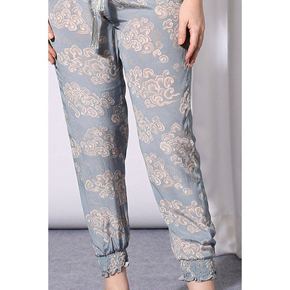 Soup by Sougat Paul Blue V-Neck Printed Three Fourth Sleeves Top with Pant Co-Ord