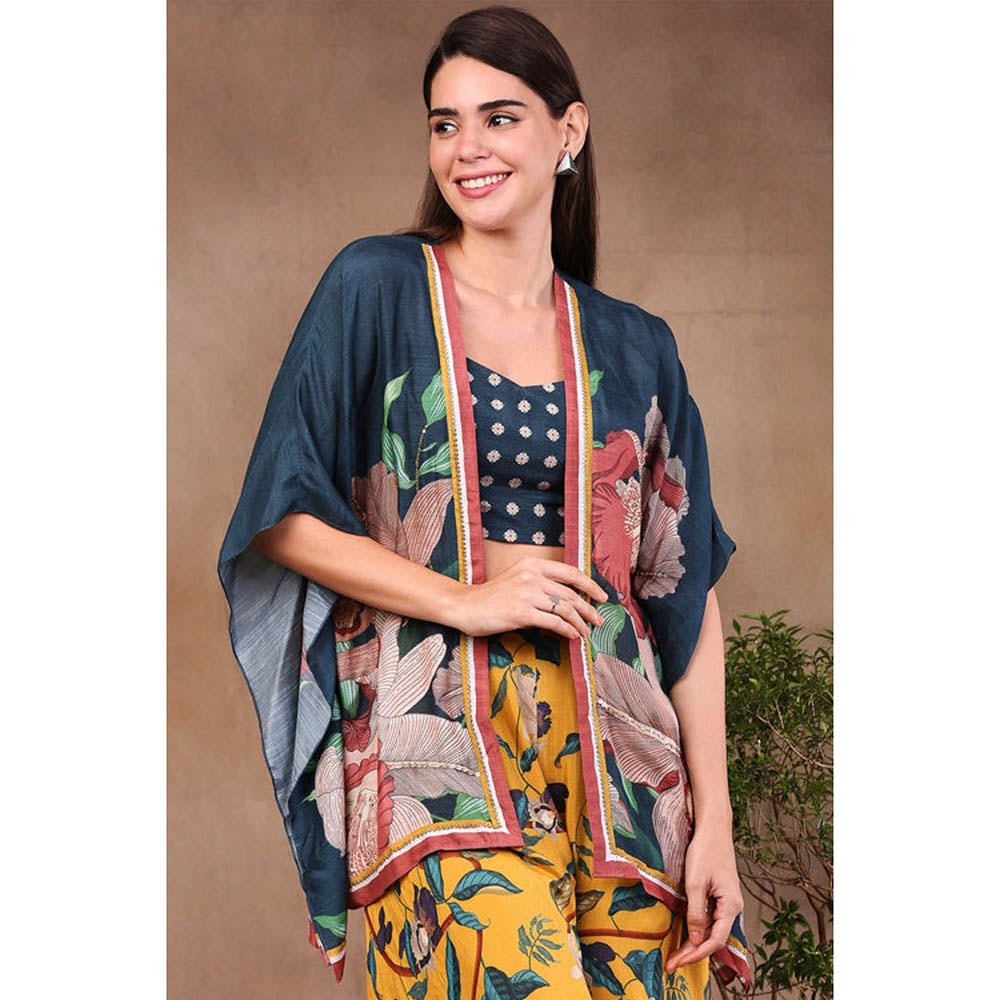 Soup by Sougat Paul Multi-Color Round Neck Floral Top with Palazzo and Jacket