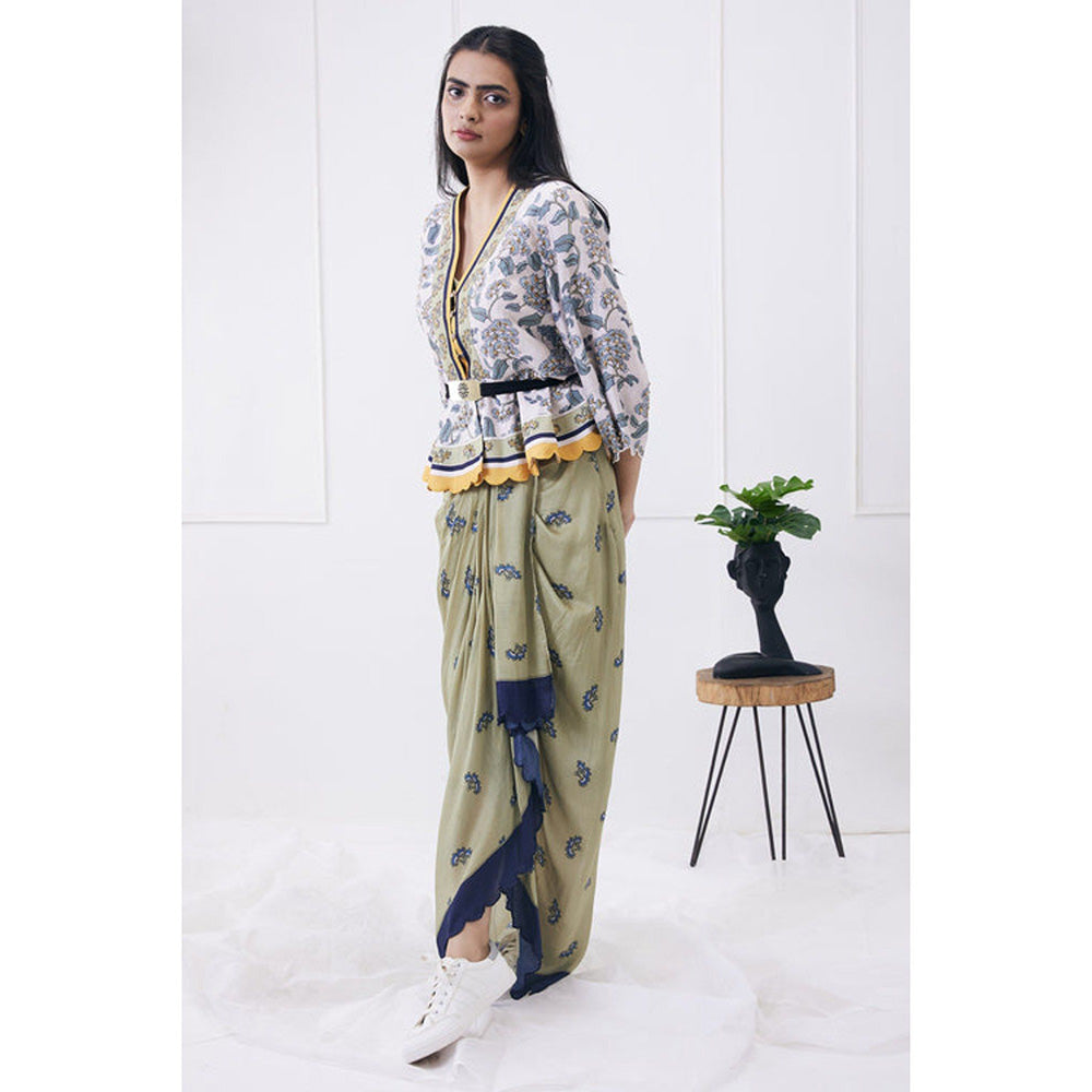 Soup by Sougat Paul Multi-Color V-Neck Floral Three Fourth Sleeves Top with Skirt