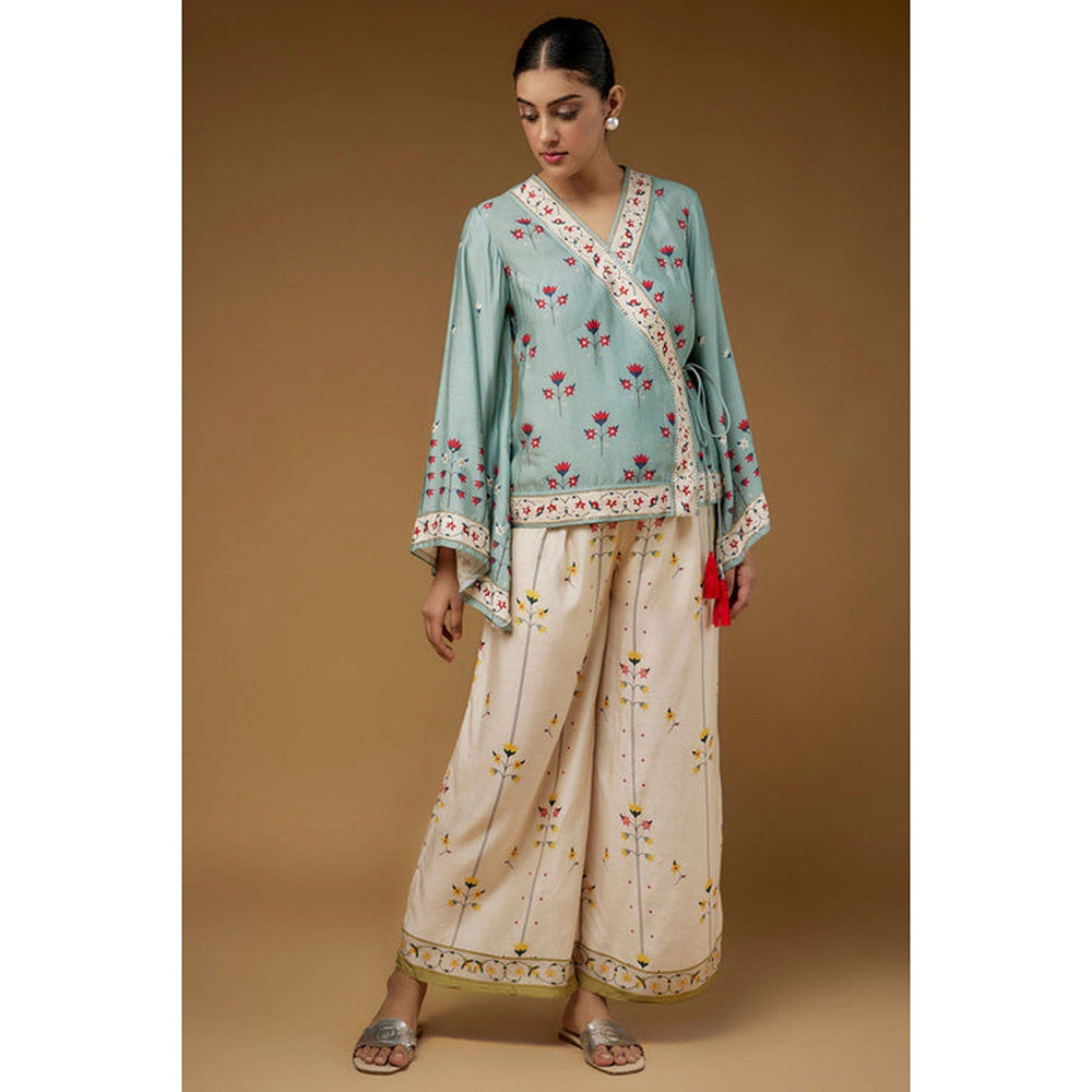 Soup by Sougat Paul Multi-Color V-Neck Floral Full Sleeves Top with Palazzo