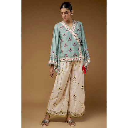 Soup by Sougat Paul Multi-Color V-Neck Floral Full Sleeves Top with Palazzo