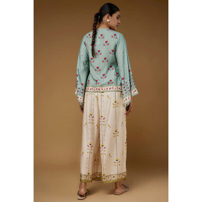 Soup by Sougat Paul Multi-Color V-Neck Floral Full Sleeves Top with Palazzo