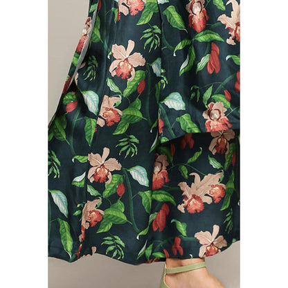 Soup by Sougat Paul Green Notched Lapel Floral Top with Palazzo and Jacket