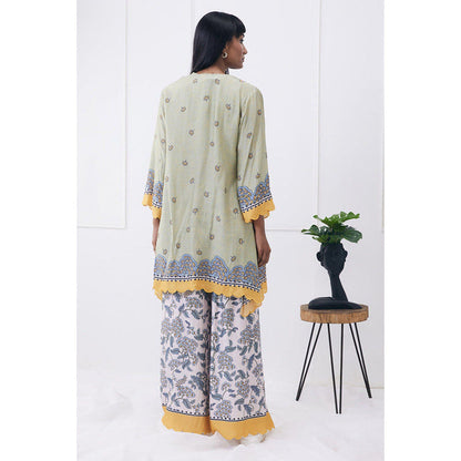 Soup by Sougat Paul Multi-Color V-Neck Floral Three Fourth Sleeves Top with Palazzo and Jacket