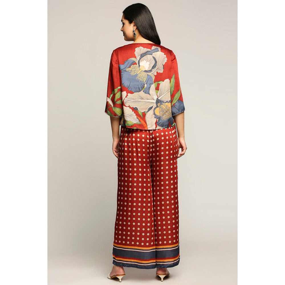 Soup by Sougat Paul Maroon Round Neck Floral Three Fourth Sleeves Top with Palazzo