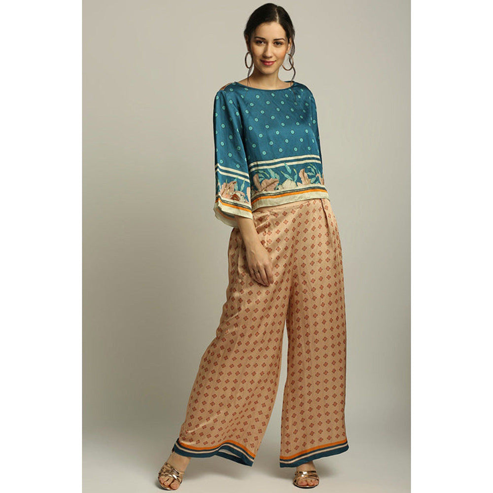 Soup by Sougat Paul Multi-Color Boat Neck Floral Three Fourth Sleeves Top with Palazzo