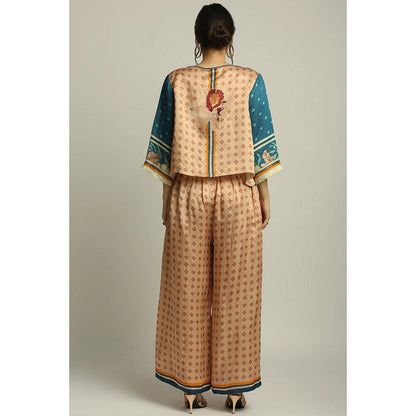 Soup by Sougat Paul Multi-Color Boat Neck Floral Three Fourth Sleeves Top with Palazzo