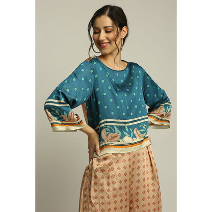 Soup by Sougat Paul Multi-Color Boat Neck Floral Three Fourth Sleeves Top with Palazzo