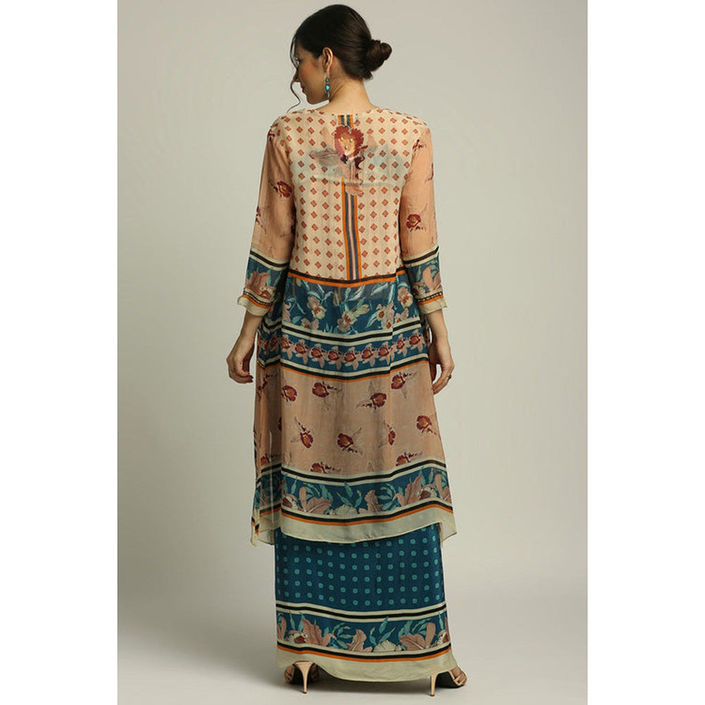 Soup by Sougat Paul Multi-Color Round Neck Floral Top with Skirt and Jacket