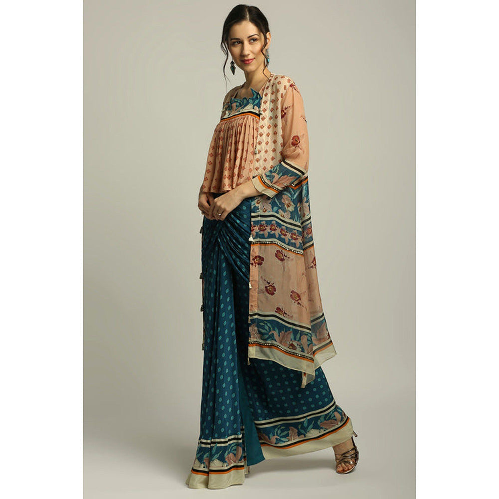 Soup by Sougat Paul Multi-Color Round Neck Floral Top with Skirt and Jacket