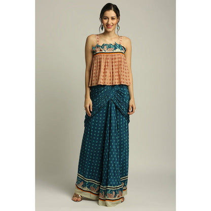 Soup by Sougat Paul Multi-Color Round Neck Floral Top with Skirt and Jacket