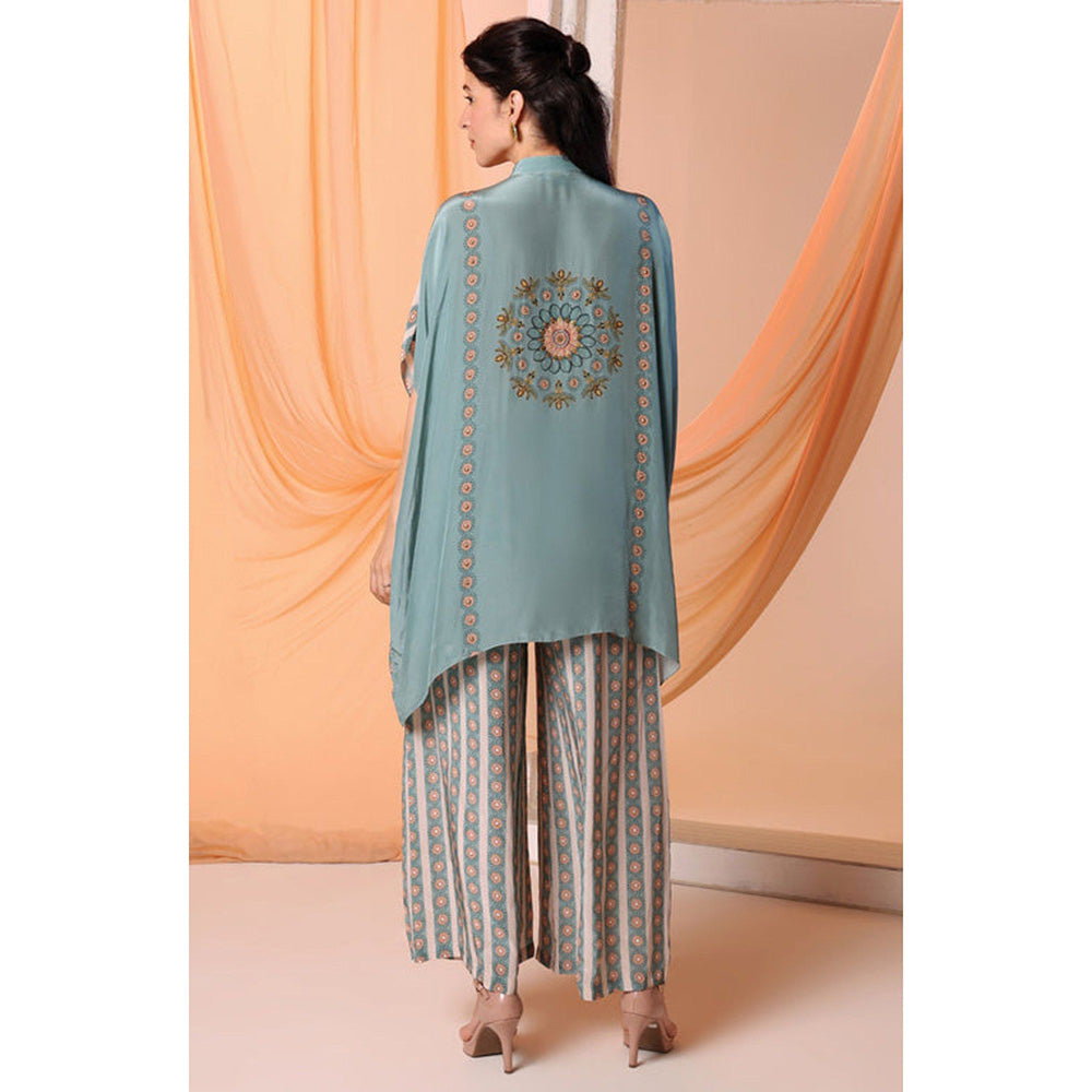 Soup by Sougat Paul Beige Mandarin Neck Floral Half Sleeves Top with Palazzo