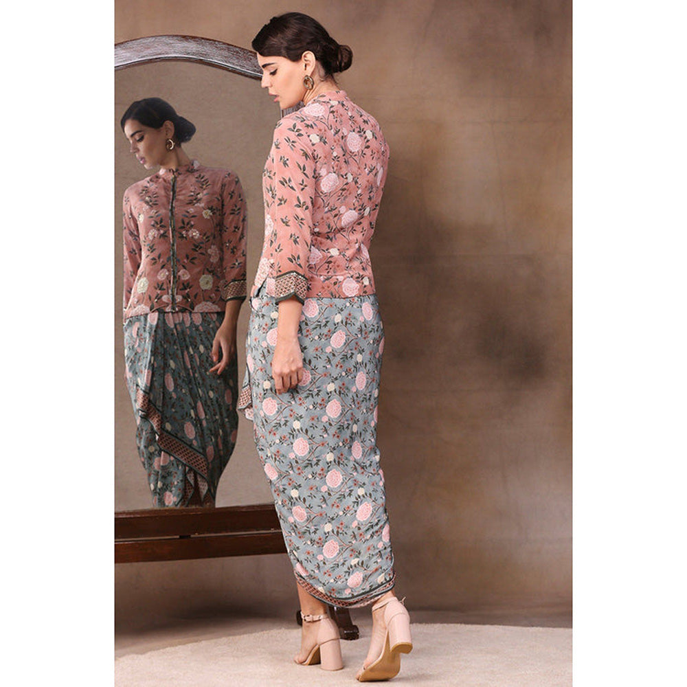 Soup by Sougat Paul Multi-Color Round Neck Floral Three Fourth Sleeves Top with Skirt