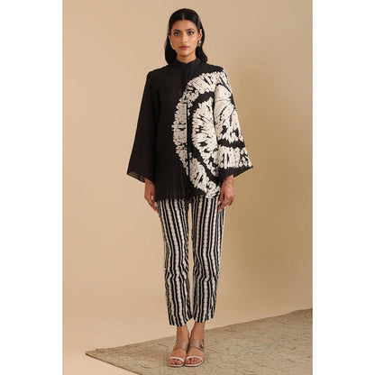 Soup by Sougat Paul Black Mandarin Neck Printed Flared Sleeves Top with Pant Co-Ord