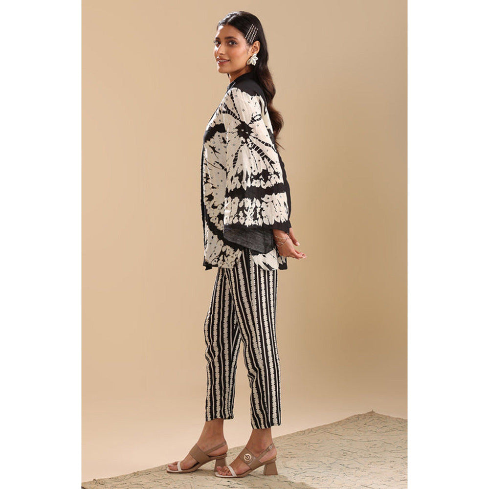 Soup by Sougat Paul Black Mandarin Neck Printed Flared Sleeves Top with Pant Co-Ord