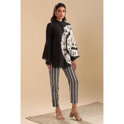 Soup by Sougat Paul Black Mandarin Neck Printed Flared Sleeves Top with Pant Co-Ord