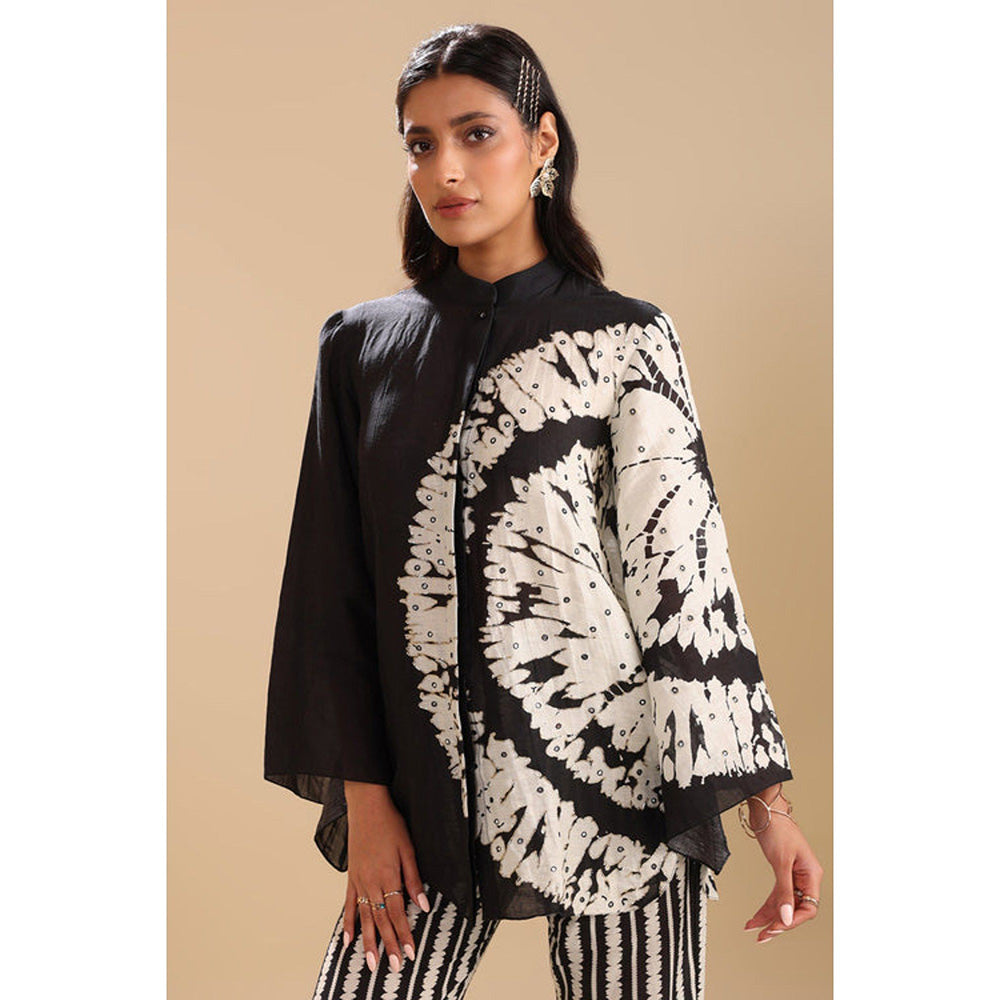 Soup by Sougat Paul Black Mandarin Neck Printed Flared Sleeves Top with Pant Co-Ord