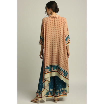 Soup by Sougat Paul Teal Blue Printed Three Fourth Sleeves Top with Palazzo