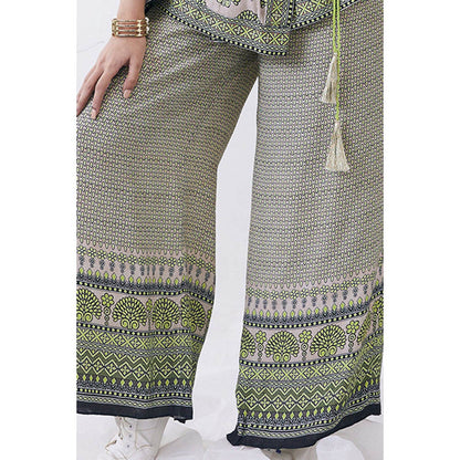 Soup by Sougat Paul Beige Mandarin Neck Printed Flared Sleeves Top with Palazzo