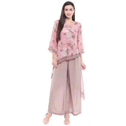 Soup by Sougat Paul Pink Floral Three Fourth Sleeves Top with Palazzo
