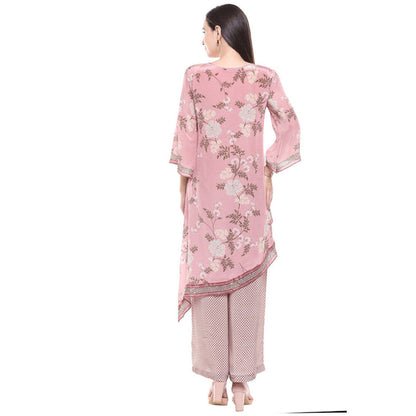 Soup by Sougat Paul Pink Floral Three Fourth Sleeves Top with Palazzo