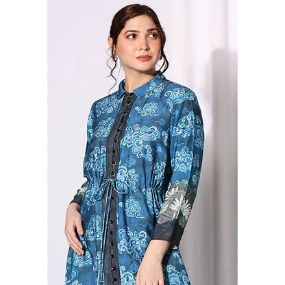 Soup by Sougat Paul Conversational Printed Dress with Front Opening and Waist Tie Ups