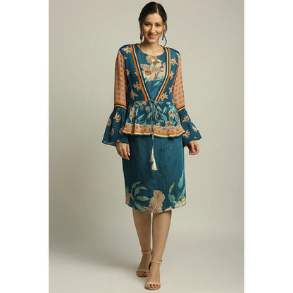 Soup by Sougat Paul Orchid Bloom Printed Dress with Peplum Jacket
