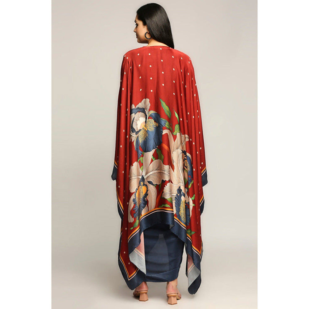 Soup by Sougat Paul Orchid Bloom Printed Drape Dress with Cape