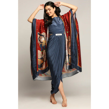 Soup by Sougat Paul Orchid Bloom Printed Drape Dress with Cape