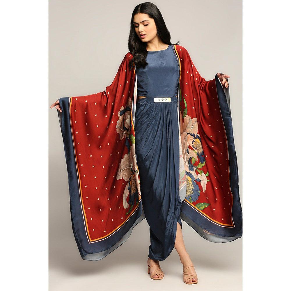 Soup by Sougat Paul Orchid Bloom Printed Drape Dress with Cape