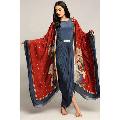 Soup by Sougat Paul Orchid Bloom Printed Drape Dress with Cape