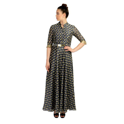 Soup by Sougat Paul Blue Floral Printed Long Dress