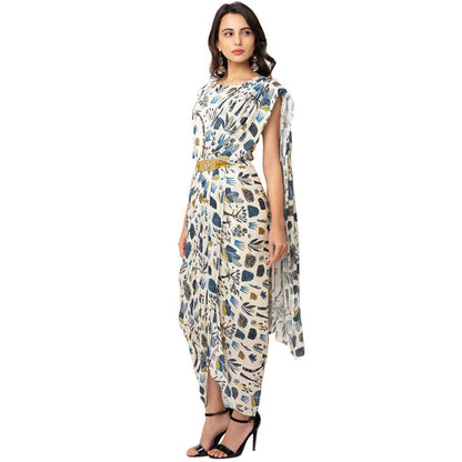 Soup by Sougat Paul Off White Tree Printed Drape Dress with Belt
