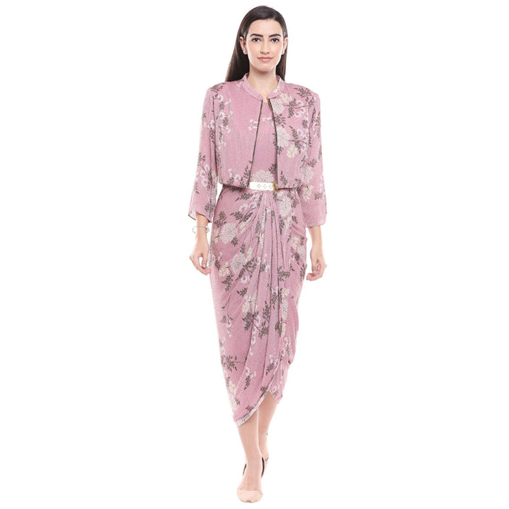 Soup by Sougat Paul Winddance Printed Drape Dress with Short Jacket
