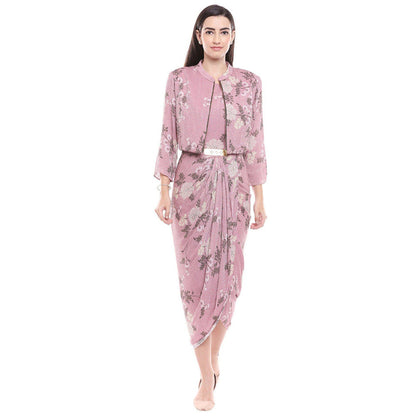 Soup by Sougat Paul Winddance Printed Drape Dress with Short Jacket