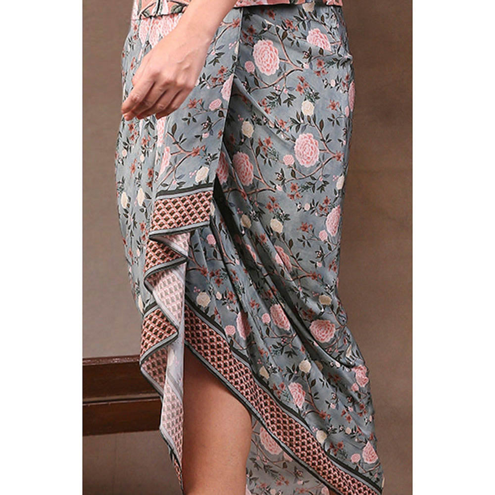 Soup by Sougat Paul Multi-Color Mandarin Neck Floral Three Fourth Sleeves Top with Skirt