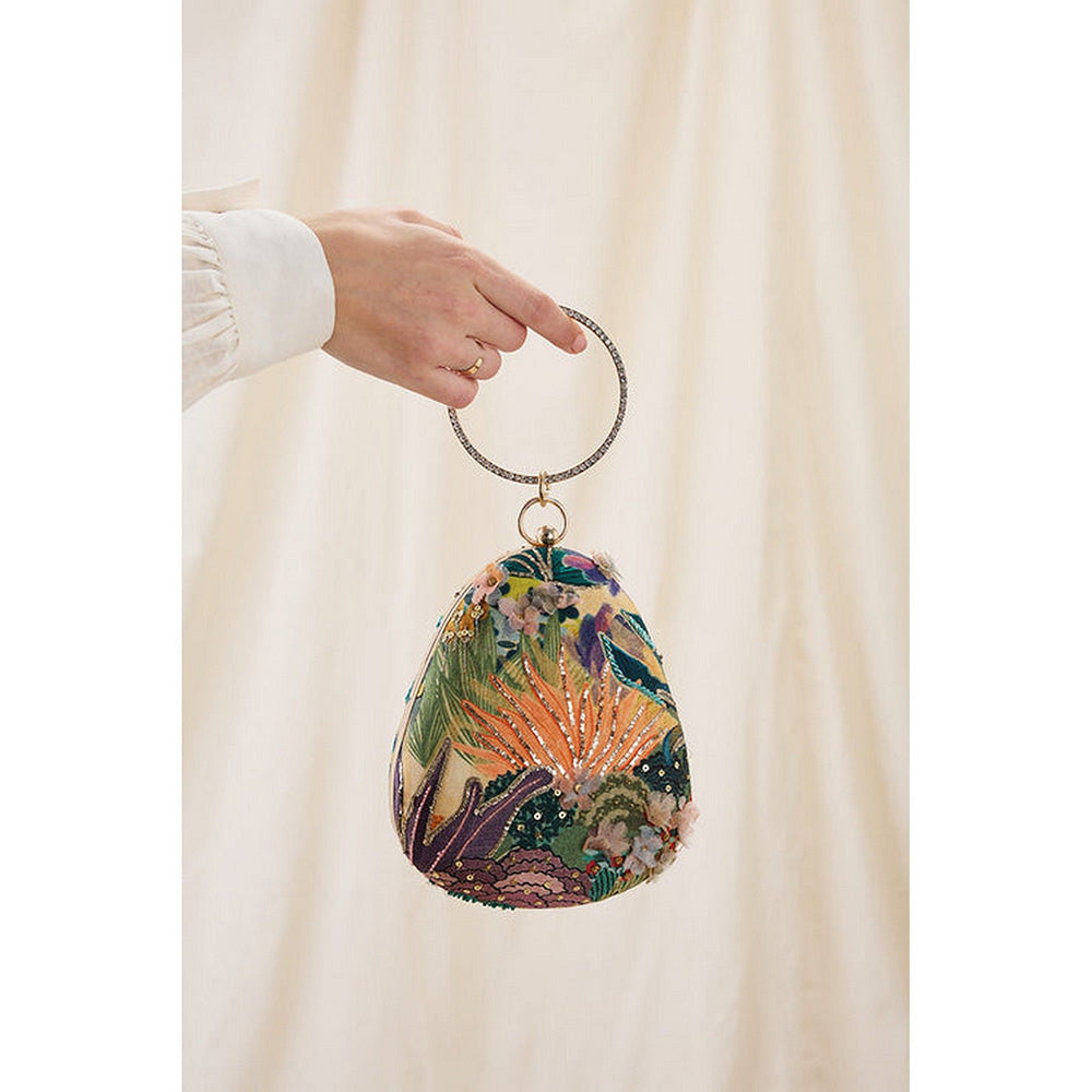 Soup by Sougat Paul Women Green Silk Clutch