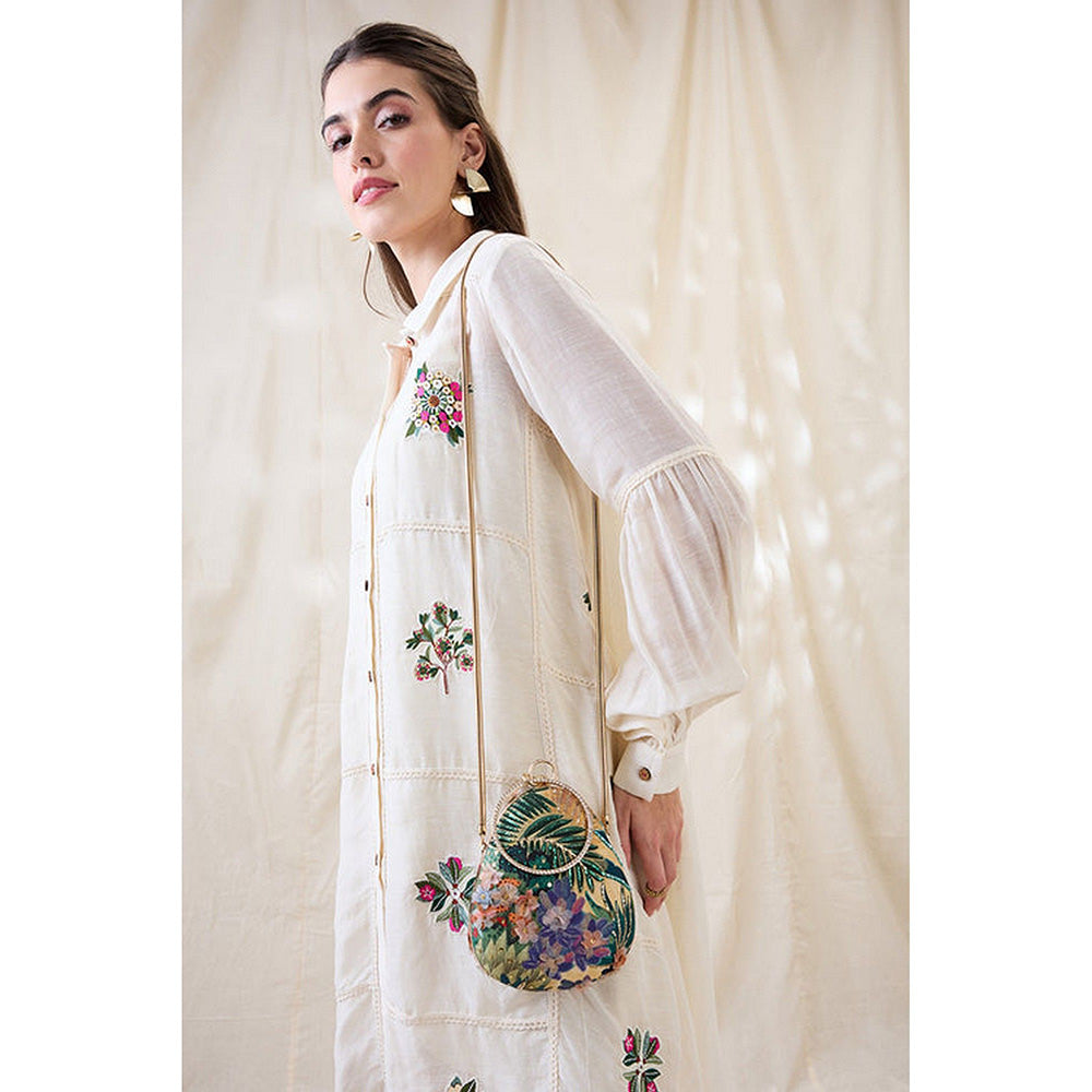 Soup by Sougat Paul Women Green Silk Clutch