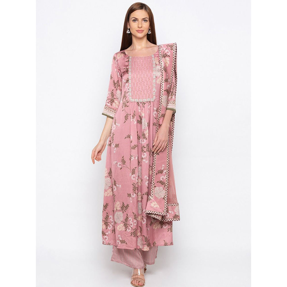 Soup by Sougat Paul Pink Floral Kurta With Palazzo And Dupatta (Set of 3)
